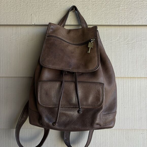 Fossil 75082 Brown Leather Backpack Drawstring Flap Pocket Bag Vintage - Picture 1 of 14